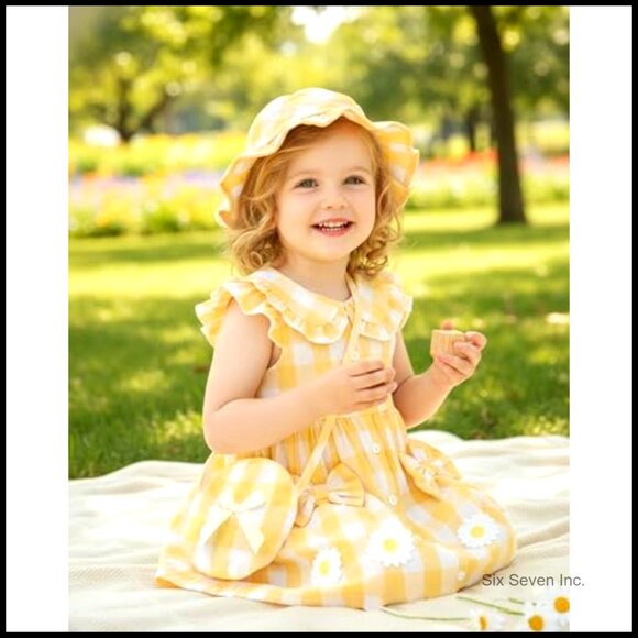 Toddler Girl Summer Dress Ruffle Sleeve Peter Pan Collar Casual Playwear Outfit - Picture 4 of 7